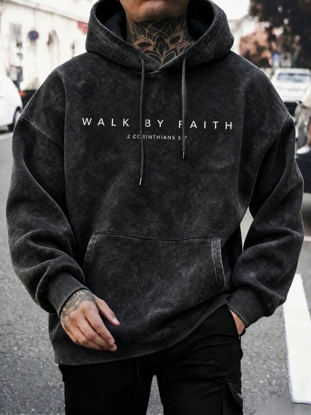 Black Casual Men's Loose Fit Pullover Sweatshirt